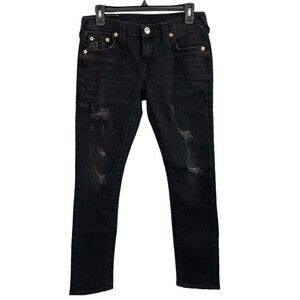 True Religion Black Jeans | Boyfriend Single Needle Destroy | Size 25